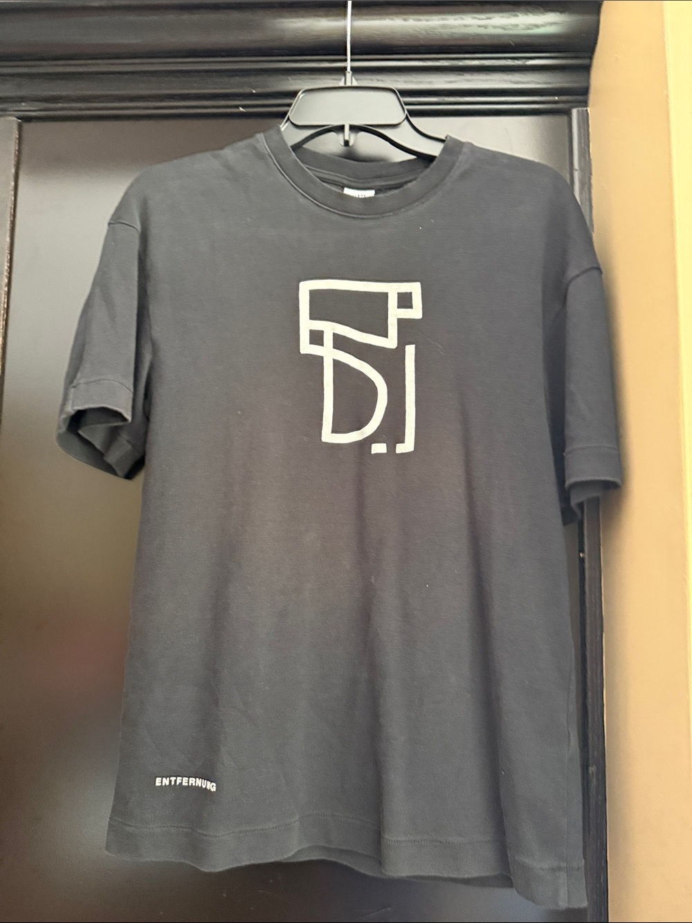Zara Black Short Sleeve Tee with White Geometric Logo